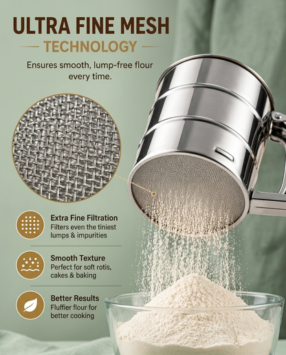 Stainless Steel Flour Sifter With Handle (Atta Chalni)