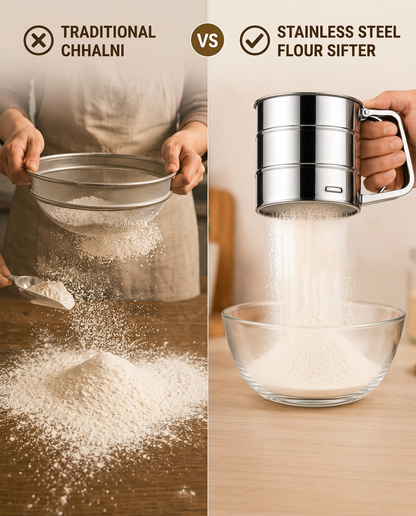Stainless Steel Flour Sifter With Handle (Atta Chalni)
